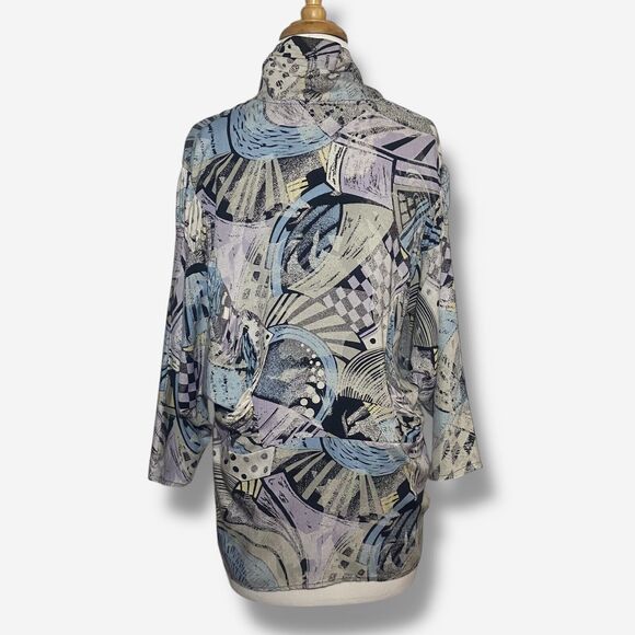 C&A Vintage Button Up Shirt Size M 38 High Neck Dolman Sleeve Abstract Pattern - Picture 4 of 9
